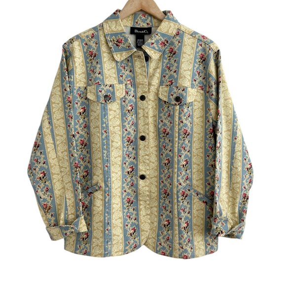 Denim & Co Vintage Striped Floral Denim Jean Jacket (M) - Picture 6 of 15